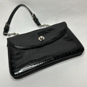 The Limited Black Embossed Alligator Print Leather Shoulder Bag Purse